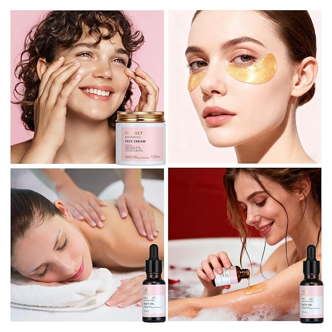 Christmas Gifts for Women, Spa Gifts 28pcs Rose Facial Skin Care Set for Women, Face Cream, Bath Oil, Serum, Shower Accessories - Bath and Body & Facial Kit - Birthday, Valentine's, Bridal Shower