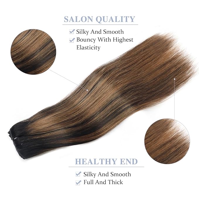 Balayage Clip in Hair Extensions Real Human Hair Straight Remy Human Hair Clip ins for Women, Natural Soft Human Hair, 8Pcs 120g, 16inch #1B/6/1B Balayage Natural Black to Chestnut Brown