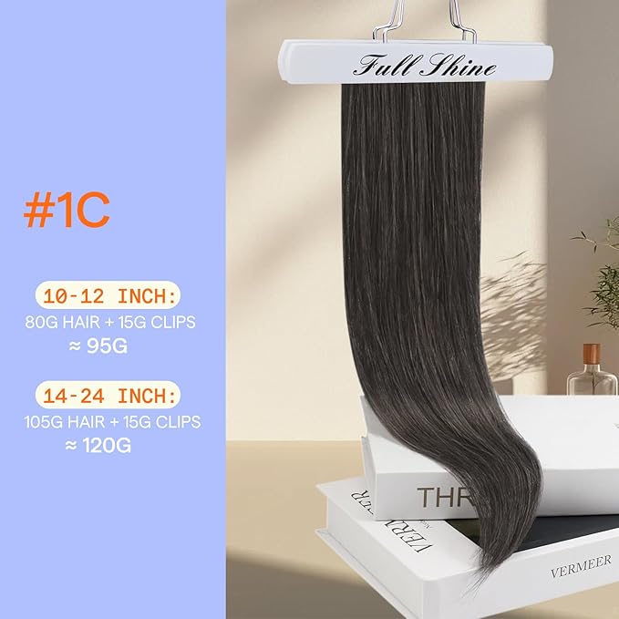 Full Shine 24 Inch Clip on Hair Extensions for Women Natural Black Tea Real Hair Clip in Extensions Brunette Hair Extensions 120 G 7 Pcs