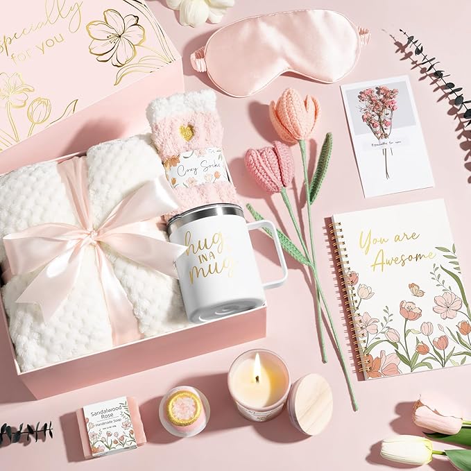 Christmas Birthday Gifts for Women Self Care Package, Get Well Soon Gift Baskets for Women Spa Gifts Set, Unique Thinking of You Inspirational Sympathy Gift Baskets for Mom Best Friend Sister Wife Her