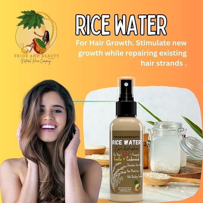 Rice Water Hair Growth Spray – Vanilla Cedarwood | Rosemary, Caffeine & Biotin Infused | Hair & Scalp Treatment for Thicker, Fuller Hair | Non-Greasy, Vegan Formula (4 oz)