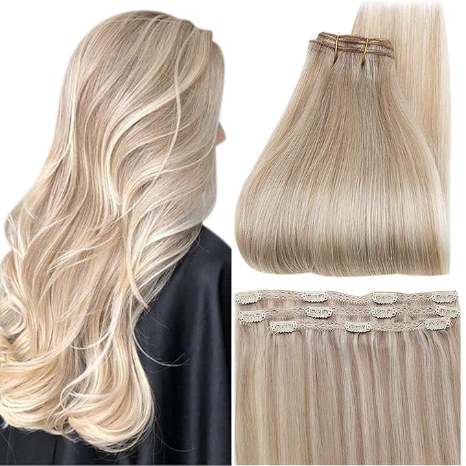 Full Shine Blonde Hair Extensions Clip in Human Hair Highlights Blonde Hair Clip in Hair Extensions Easy to Wear Lightweight 3 Pcs 18 Inch 60 G