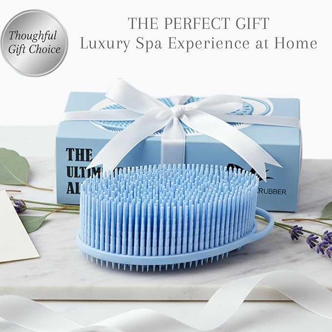 Silver Infused Exfoliating Body Scrubber - Textured Back Scrubber Shower Brush - Avilana Advanced Material Bath Tool Dual Sided - Gentle Smoothing Rough Skin - Premium Gift Women Men