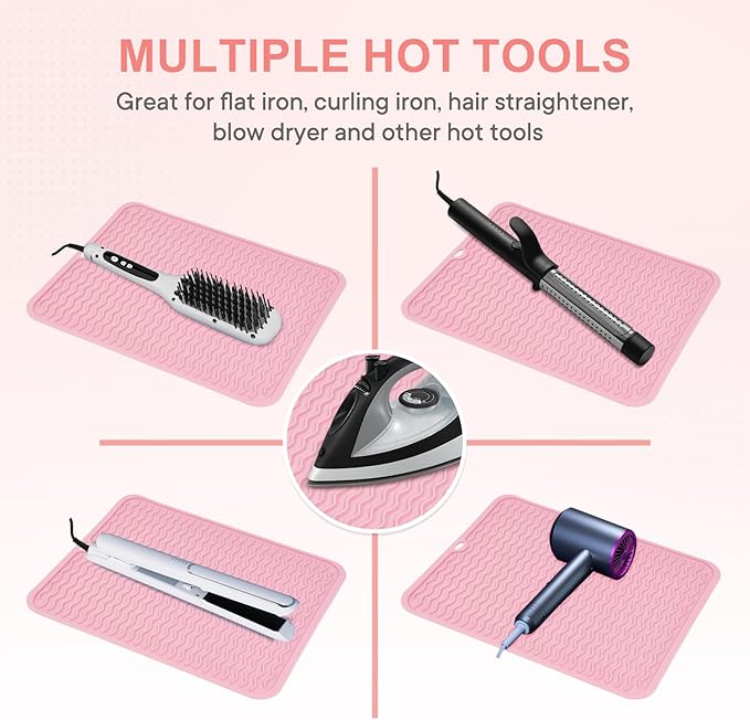 Oversize Silicone Heat Resistant Mat, Portable Travel Mat Cover for Curling Irons, Flat Irons, Hair Straightener and Hot Hair Styling Tools(14.2" x 11")