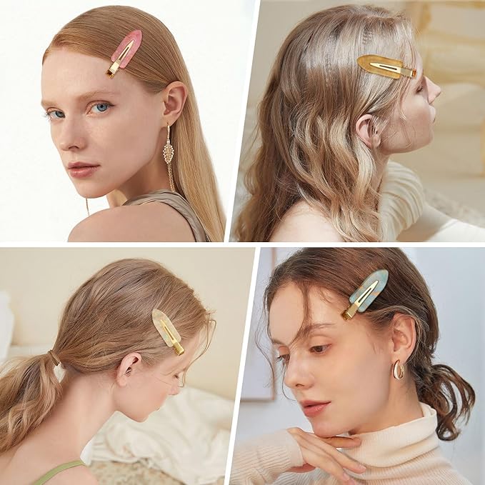 KesaPlan 10PCS No Bend Hair Clips, Jelly Glitter No Crease Hair Clips for Styling, Acrylic Resin Flat Duckbill Clips, Seamless Bang Hair Barrette for Women Girls Makeup Hairstyle Accessories