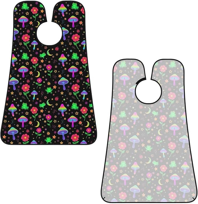Adjustable Non-Stick Beard Apron, Hair Catcher Cape for Shaving Grooming, Waterproof with Suction Cups Men, Beautiful Magical Flowers Goth Moon Mushrooms Frogs Shave Bib