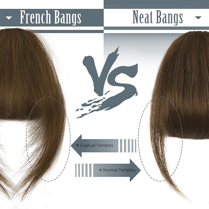 BARSDAR Clip in Human Hair Bangs - 100% Real Human Hair Clip in Bangs for Women - Dark Brown French Bangs Fringe with Temples Real Hair Bangs Extensions Hairpieces - Dark Brown