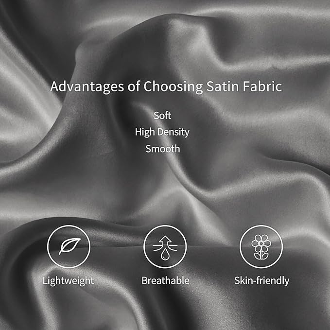 Satin Silk Pillowcase for Hair and Skin, Black Pillow Cases Standard Size Set of 4 Pack Super Soft Pillow Case with Zipper Closure (Gray, Standard(4 Pack))