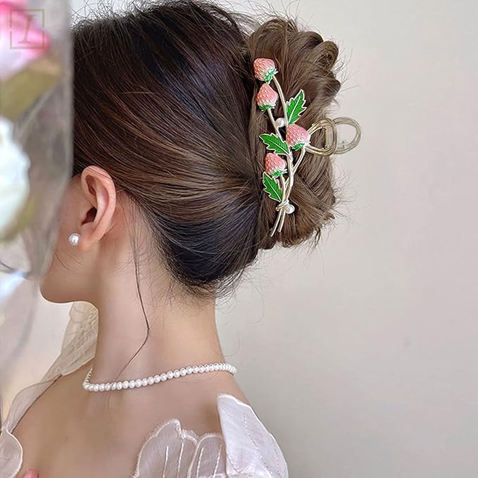 Hair Clip 2Pcs Cute Strawberry Metal Hair Claw Strong Non Slip Hold Hair Jaw Pink Acetate Hair Clips Accessories for Women and Teens Fashion Hair Supplies