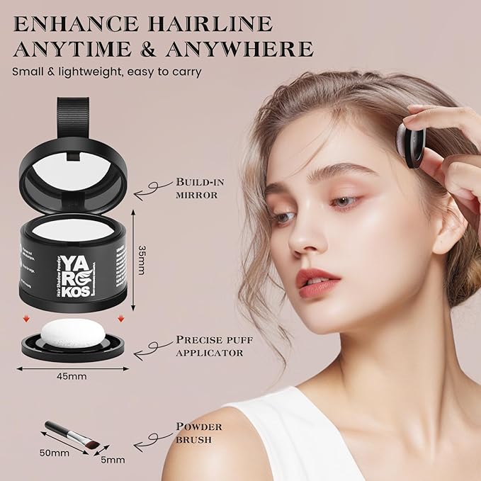 Hairline Shadow Powder, White, Root Touch Up Powder for Instantly Gray Hair Cover Up, Women Color Root Coverage for Thinning Grey, Mens Roots Concealer for Hair Loss Beard Line, #8