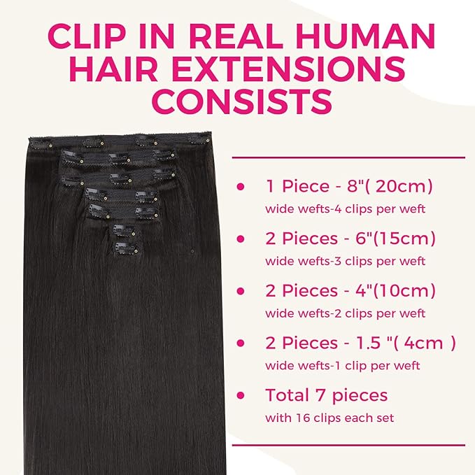 Lashey Clip in Hair Extensions 7pcs 120g Light Yaki Straight Hair Extensions Real Human Hair Natural Black 24 Inch Hair Extensions Real Human Hair Clip ins