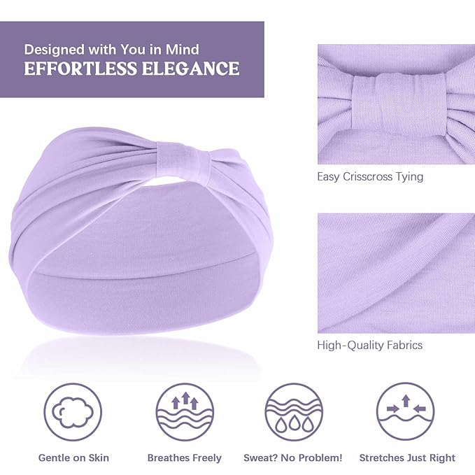 Wide Headbands for Women Knotted No Slip Head Bands Soft Turban Headband Hair Accessories Boho African Solid Color Head Wraps for Women Yoga Workout Pack of 6