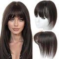 100% Real Human Hair Topper for Women Human Hair Bangs for Women 10 inch Dark Brown Hair Hoppers Clip in Bangs Swiss Base Hairpieces for Thinning Hair#2