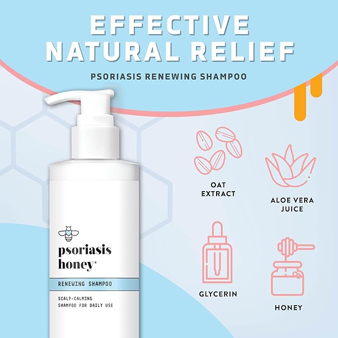 PSORIASIS HONEY Renewing Shampoo - Itchy & Dry Scalp Treatment - Psoriasis Shampoo With Argan Oil for Women & Men - Scalp Psoriasis Relief - Daily Hair Shampoo for Kids (8oz)