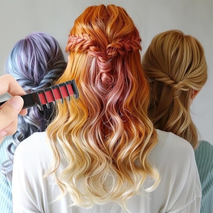Festive Fun Hair Chalk Combs, 2026 New Chalk Hair Color for Girls, Temporary Wash out Hair Color Kids, Christmas Girl Gifts, Skin Safe Materials (10 colors)