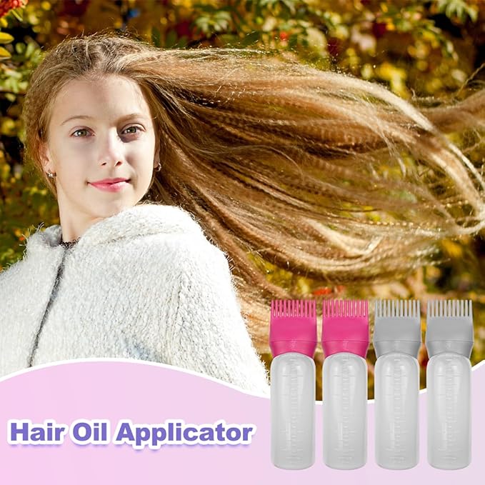 ELANE 4 Pack Hair Oiler Comb Bottle,Root Comb Applicator Bottle for Hair Oil Scalp Hair Oiling Applicator(Grey+Red)