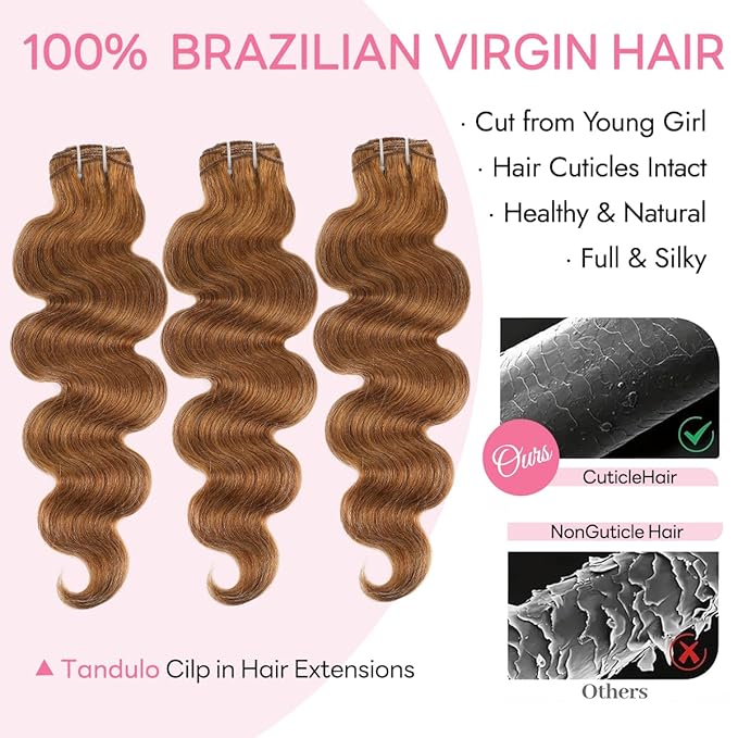 Clip in Hair Extensions Real Human Hair Body Wave 6 Chestnut Brown Clip in 100% Brazilian Remy Human Hair Extensions 8pcs Per Set with 18 Clips Double Weft 16 Inch 90g/3.6oz