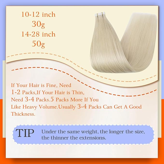 Full Shine Tape in Hair Extensions Human Hair 60 Platinum Blonde Tape Hair Extensions Real Human Hair 18Inch Seamless Skin Weft Human Hair Extension Tape ins 50G 20Pcs Invisible Remy Hair