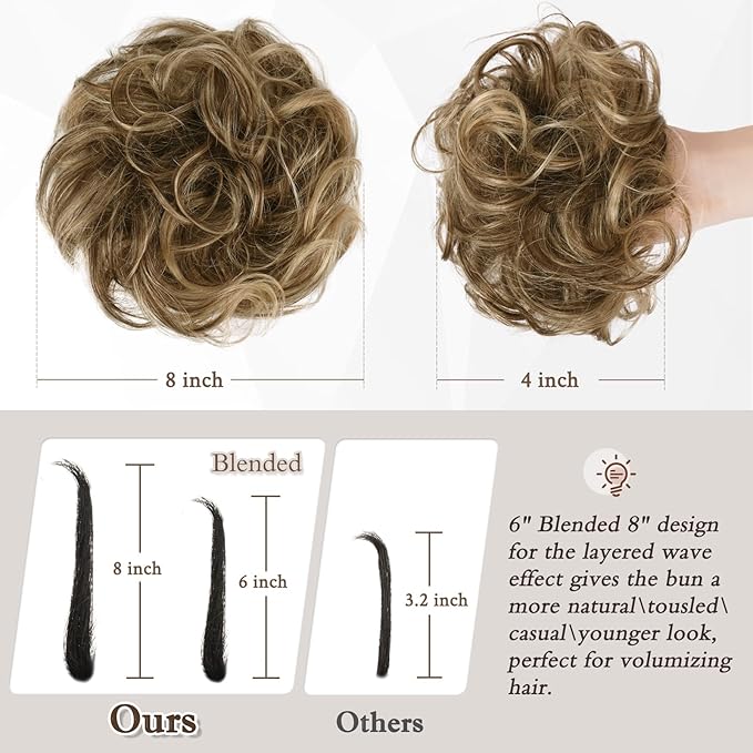 RUWISS Large Messy Bun Hair Piece 100% Human Hair Layered Wavy Curly Hair Buns Hair Piece for Women Updo Hairpiece for Daily Wear Real Hair Ponytail Extension (Chocolate Brown to Dark brown)