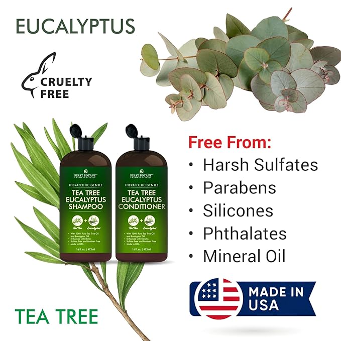 Tea Tree & Eucalyptus Shampoo and Conditioner Set – Clarifying & Scalp Care Formula with Activated Charcoal, Biotin & Keratin – Sulfate-Free, Made in USA - 16 fl oz x 2