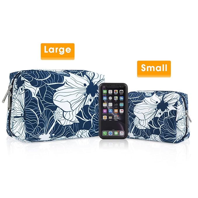 Narwey Cute Makeup Bag Travel Cosmetic Bag Organizer Toiletry Bag Make Up Bags with Compartments for Women Girls (Large, Blue Lotus)