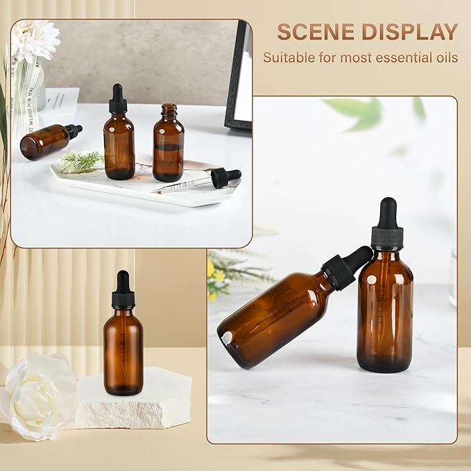 12 Pcs, 2oz Dropper Bottle, Amber Glass Eye Dropper Bottle, Tincture Bottles with Dropper, Leak-Proof Design, Stronger Suction, for All Kinds of Mixed Liquids