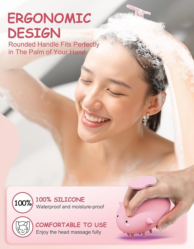 Scalp Massager Hair Growth Shampoo Brush, Silicone Scalp Scrubber Shower Scalp Brush for Hair, Head Massager Scalp Exfoliator for Dandruff Removal, Wet Dry Scalp Massage Tool for Hair Care, Pink