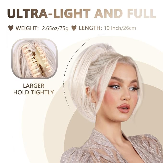 Clip on Ponytails for Women - 10 Inch Short Ponytail Extension, Straight Pony Tails Hair Extensions, Synthetic Hair Extensions Ponytail, Clip in Ponytail (Color: Beige)