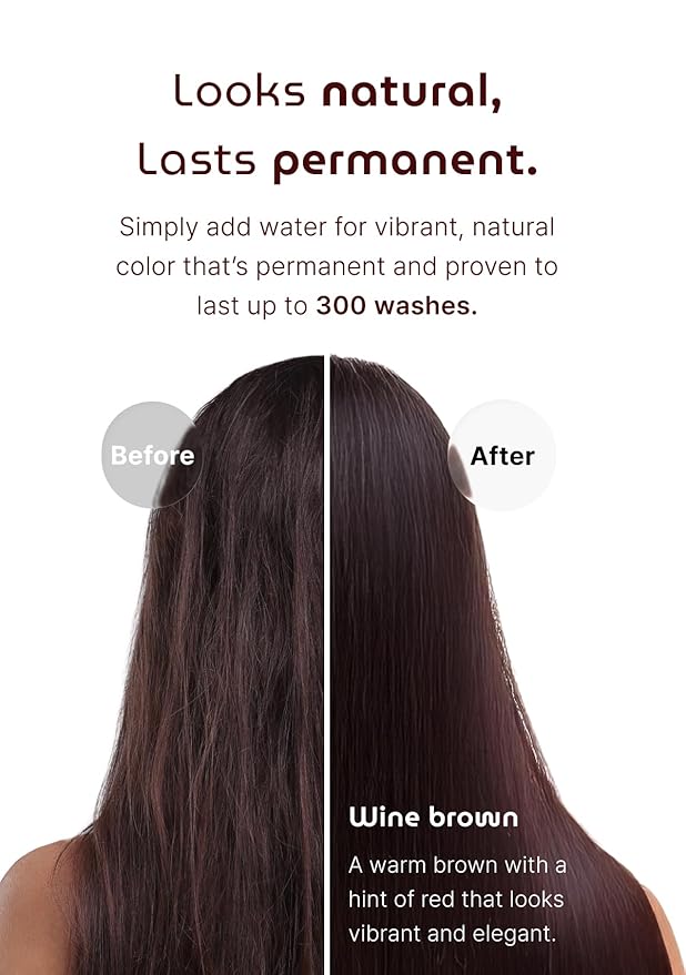 Korean Permanent Hair Dye, Powder Hair Color Kit, Wine Brown, Gray Hair Coverage, Plant-Based Formula, Easy Application for Roots, Short & Long Hair, Vegan, Just Mix with Water (3 Powder Packets)