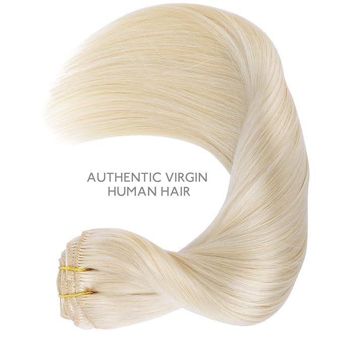 Wennalife Clip in Human Hair Extensions, 18 Inch 150g 9pcs Clip in Hair Extensions Real Human Hair, Platinum Blonde Human Hair Clip in Extensions Remy Human Hair Extensions Clip Ins Double Weft