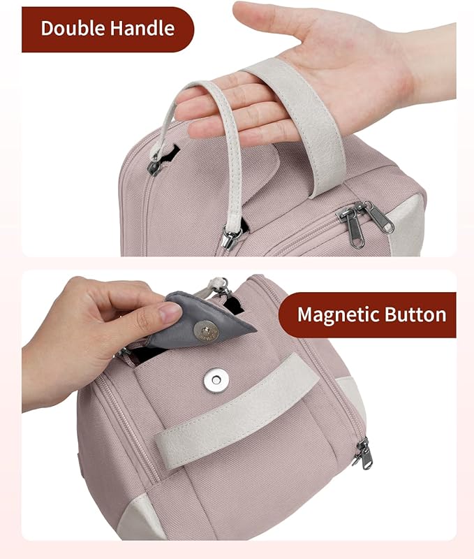 WANDF Toiletry Bag for Men Travel Toiletry Organizer Canvas and Leather Dopp Kit Water-Resistant Shaving Bag for Travel Accessories (Light Pink, Large)
