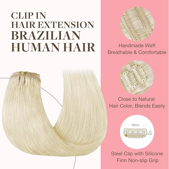 GOO GOO Clip in Hair Extensions Real Human Hair, Remy Human Hair Extensions Clip ins for Women, Natural Human Hair, 16inch 120g 7Pcs, #1000