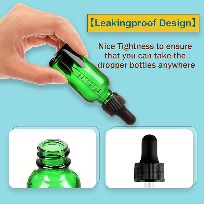 48 Pack,1oz Glass Dropper Bottle,Green Tincture Bottles with Dropper,Pretty Finish for All Kinds of Liquids,Oil Bottles for Hair- Stronger Suction ideal for Leakproof Travel