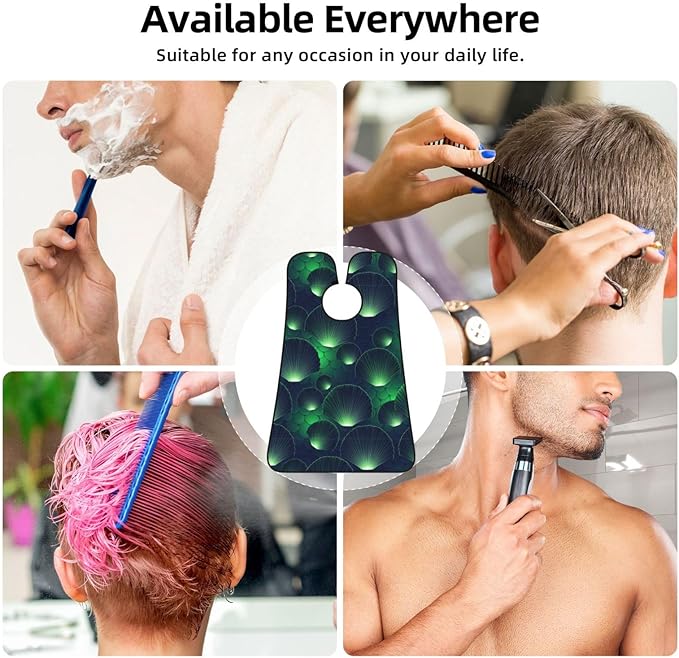 Adjustable Beard Bib, Non-Stick Hair Catcher Cape for Men's Shaving, Waterproof with 2 Suction Cups, Green Scales Mermaid Dragon Shave Bib