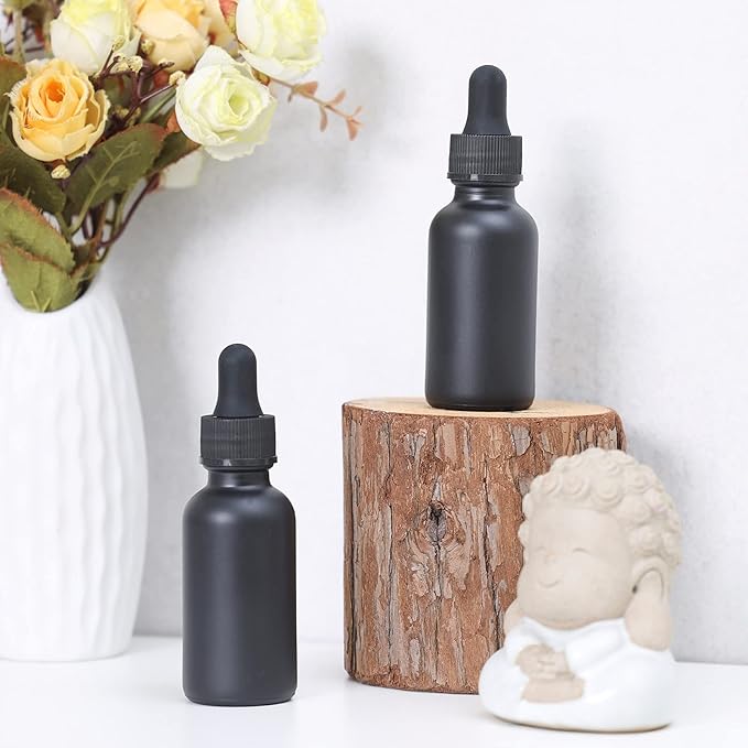 1 oz Dropper Bottle 24 Pack Amber Glass Boston Bottles 30ml with Eye Droppers Black Caps for Essential Oils, Perfume, Leak Proof Travel Bottles for Liquids