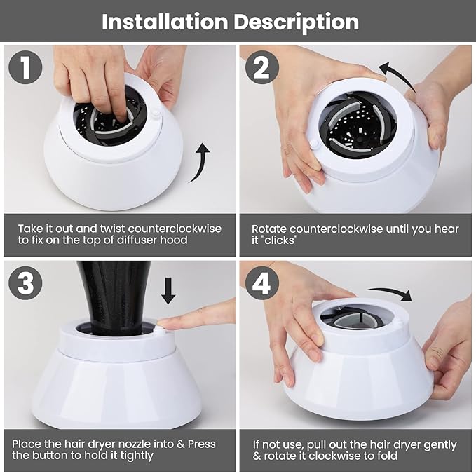 Segbeauty Universal Travel Hair Diffuser, Collapsible Foldable Hair Dryer Attachment Portable for Salon Blower Wavy Curly Hair, Professional Adjustable Fast-drying for Blow Dryer 1.5"-3.22" Nozzle