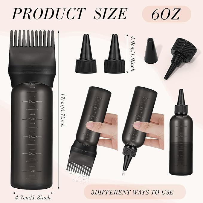 Pimoys Hair Oil Applicator Bottles Dye Brush for Women Scalp, Hair Color Products Things with Root Comb Hair Dye Tools, Black
