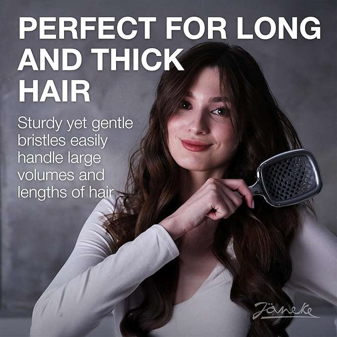 Janeke Superbrush Detangling Brush for Soft Smoothing Hair Brushing with Anti-Static Bristles - Vented Wet Hair Brush for Blow Drying Use - Perfect for Curly, Thick, Wavy, Fine Hair Types (Silver)