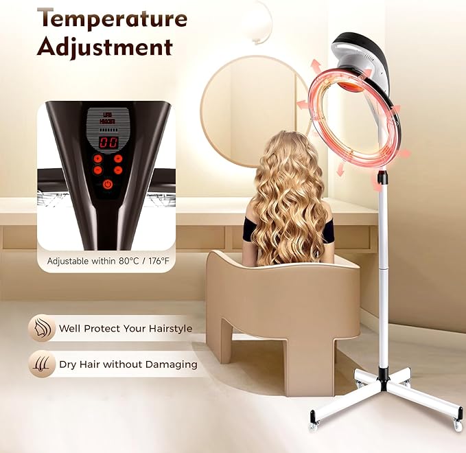 Stand Hair Dryer, 360° Orbiting Rotating Hair Processor, 950W 110V Salon Drying Perming Machine Multifunctional Adjustable Hair Steamer Salon Hair Equipment for Scalp Care, Permed Colored Hair
