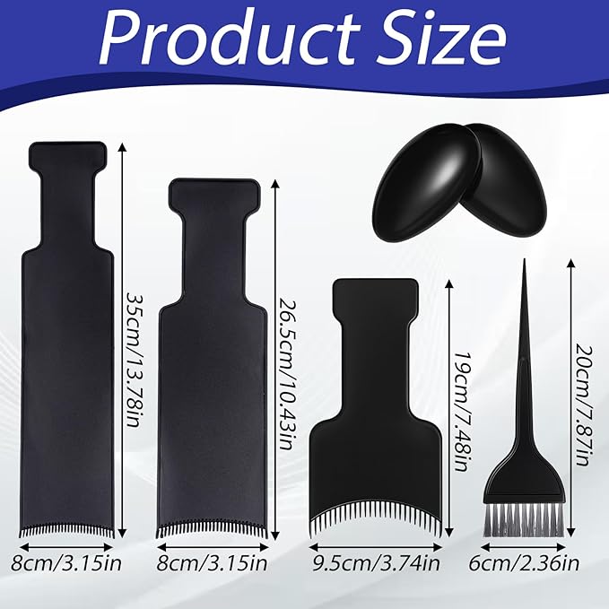 6Pcs Highlighting Board and Highlighting Brush Kit Black Hair Dye Brush Hair Color brush Comb Hairstylist Essentials with Ears Cover for Women Men Hair Dye Salon Home Tools Accessories Must Haves