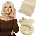 Moresoo Short Blonde Clip in Hair Extensions Remy Human Hair Short Golden Platinum Blonde Hair Extensions Clip ins Straight for Women Double Weft 80g/5pcs 12 inch