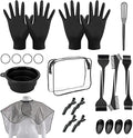 26PCS Hair Dye Coloring Kit, Professional Hair Bleach Kit, Hair Coloring Products, Gloves, Storage Bag, Rubber Band, Ear Cap, Mixing Spoon, Shawl, Clips, Brush, Bowl, Black