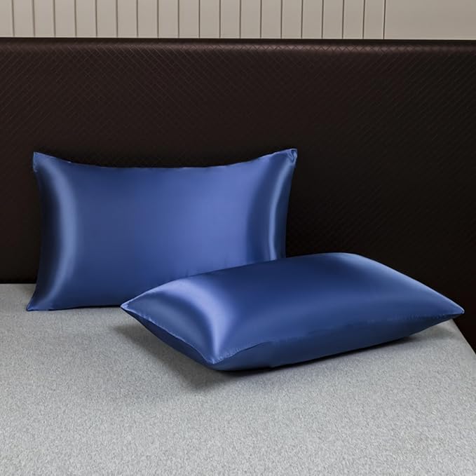 Pure Natural Mulberry Silk Pillow Cases with Zipper Made in USA, King Size, Luxury 22 Momme Silk Pillowcase for Hair and Skin, Hypoallergenic (Navy Blue, King)
