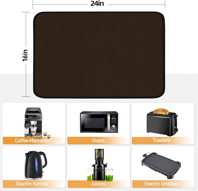 Heat Resistant Mats for Countertop - Fireproof 16x24 in Heat Resistant Mats for Air Fryer - Kitchen Countertop Protector Hot Pad for Air Fryer, Coffee Maker, Stand Mixer, Oven Brown - 2PCS