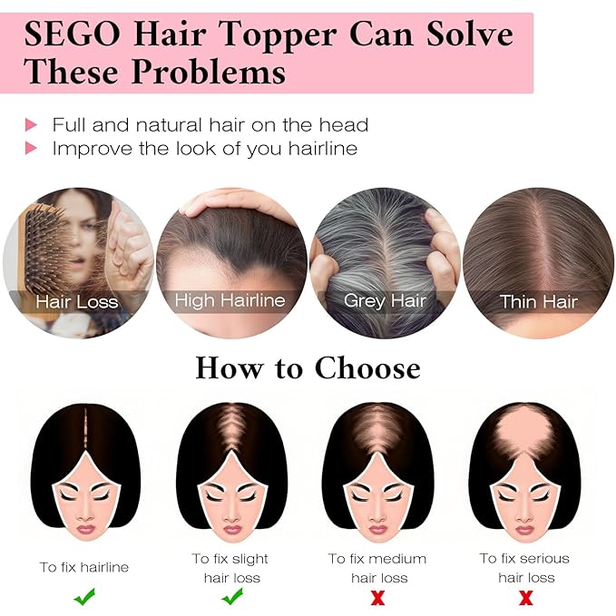 SEGO 100% Real Human Hair Toppers, with Air Bangs, Silk Base 150% Density, Clip in Topper, 2.7”x5.1”, HairPieces for Women, with Thinning/Hair Loss Cover Gray