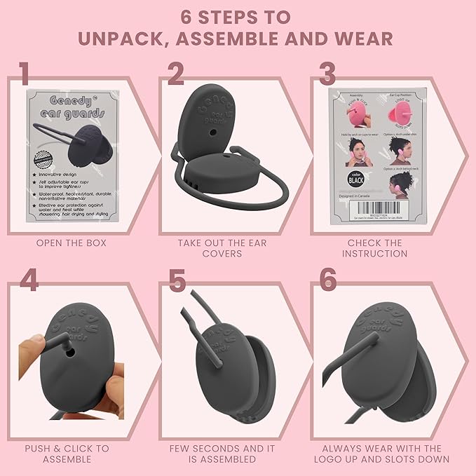 Ear Covers for Shower, Heat and Hair Dye Protection - Black - Waterproof Ear Covers for Washing Hair - Reusable Silicone Ear Caps For Hair Dye - Ear Protectors From Heat Styling and Dryer