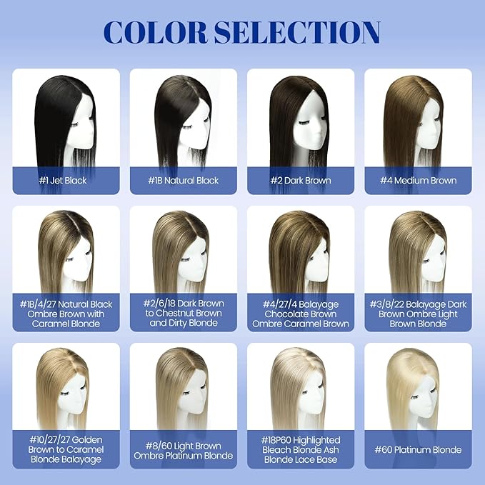 WORLDSTAR Hair Toppers for Women Real Human Hair 6 * 7 Inch Base 14Inch 65g #1B/4/27 Natural Black Ombre Brown with Caramel Blonde Hair Topper for Women with Thinning or Grey Roots (tp#1B/4/27-14)