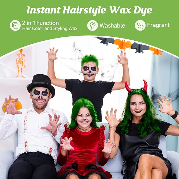 Green Temporary Hair Color Wax Kit for teenagers,Crazy Hair Day Accessories, Gifts for Kids,Instant Hair Dye Color Wax for Party, Cosplay, Halloween, Christmas,Washable Crazy Hair Style