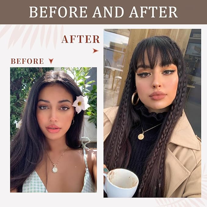 Clip In Bangs-Fake Bangs Hair Clip Dark Brown Clip On Bangs Real Human Hair Air Curtain Bangs For Women Clips Wispy Bangs Hair Extensions Fringe With Temples Hairpieces Curved Bangs For Daily Wear