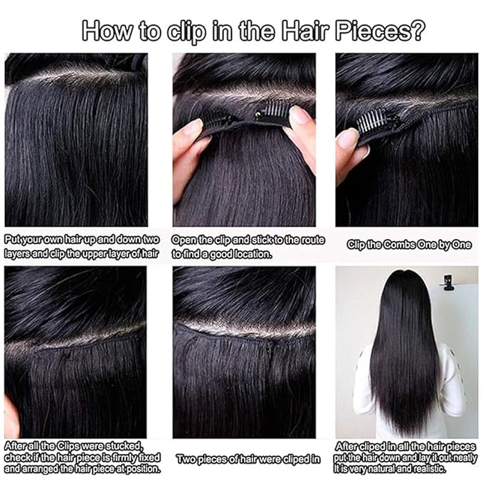 Kinky Straight Clip in Hair Extensions Real Human Hair Clip ins Natural Black Double Weft Clip ins for Women 12 Inch 120g 8pcs Kinky Straight Clip on Extensions Human Hair
